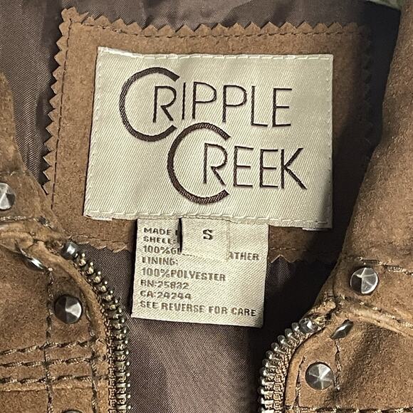 Vintage Cripple Creek Studded Suede Leather Jacket Cross Design Brown Size Small - Picture 3 of 9